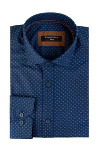 Blue Cotton Shirt with Brown Details